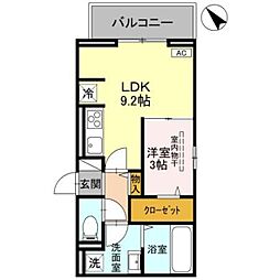 クレシア武蔵浦和 3階1LDKの間取り