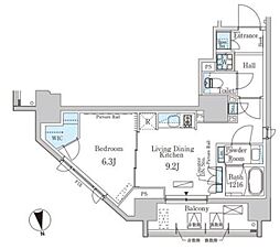 パークアクシス蔵前・春日通り 11階1LDKの間取り