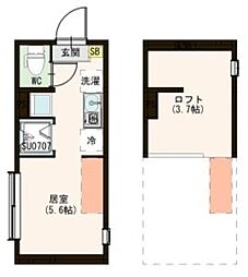 ミカシータ亀戸 1階ワンルームの間取り