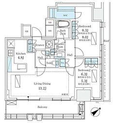 プラウドタワー渋谷 2LDKの間取図画像
