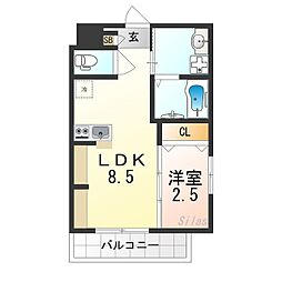 南海線 七道駅 徒歩3分の賃貸マンション 3階1LDKの間取り