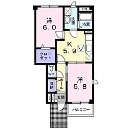 カルティエ 2DKの間取図画像