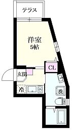西武池袋線 富士見台駅 徒歩6分の賃貸マンション 1階1Kの間取り