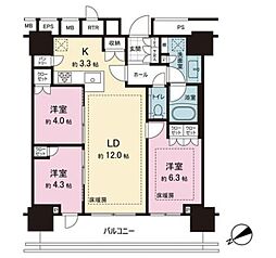ザ・タワー十条 37階3LDKの間取り