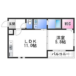 フジパレス秋月川田 3階1LDKの間取り