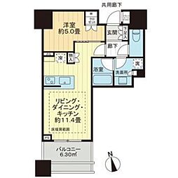 白金ザ・スカイ東棟 1LDKの間取図画像