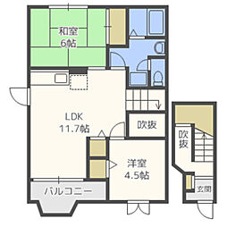 グランディールＡ 2階2LDKの間取り