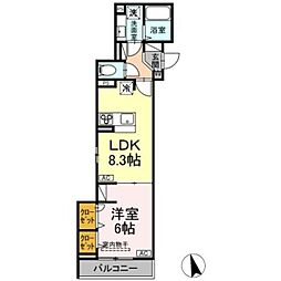 D-ROOM PREMIUM 多磨霊園駅 2階1LDKの間取り
