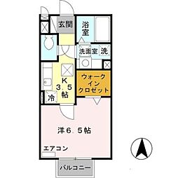 リーフ グリーン 2階1Kの間取り
