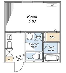 グレースアロー玉川学園 2階1Kの間取り