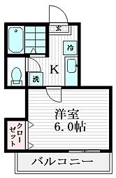 ルミエール高尾 2階1Kの間取り