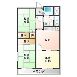 ハピネス岡村 4階3DKの間取り