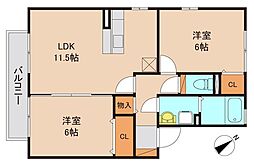 アプローズスクエアＡＢＣＤ 1階2LDKの間取り