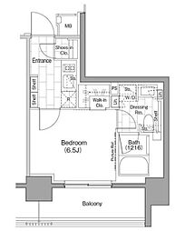 ザ・パークハビオ浅草駒形 4階1Kの間取り