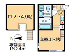 ハーモニーテラス南小岩II 1階ワンルームの間取り
