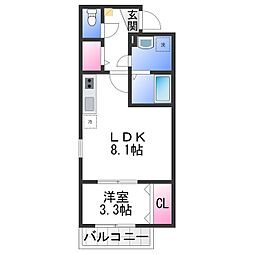 南海高師浜線 高師浜駅 徒歩5分の賃貸アパート 3階1LDKの間取り