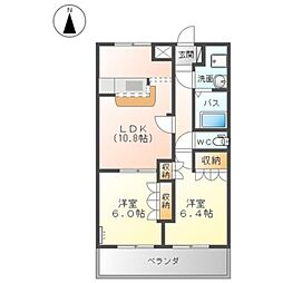 プリッツタウン 2階2LDKの間取り