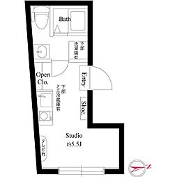 アズ信濃町レジデンス 2階ワンルームの間取り