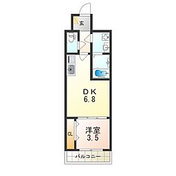 阪神本線 姫島駅 徒歩7分の賃貸マンション 2階1DKの間取り