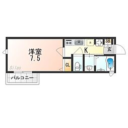 レーベンII 1階1Kの間取り