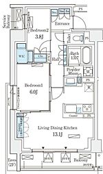 ロイヤルパークス赤羽サウス 2階2LDKの間取り
