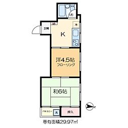 西方ハイツ 2階2Kの間取り