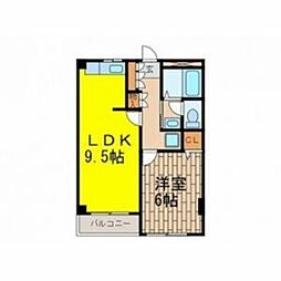 サンアベニュー桂 1階1LDKの間取り