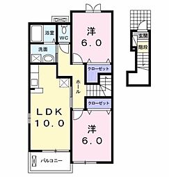 ガーデンスクエア片倉 2階2LDKの間取り
