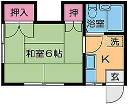 鶴川荘 2階1Kの間取り