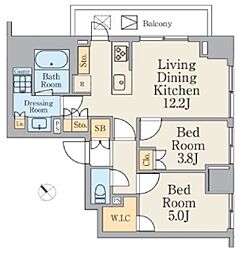 クレストコート町屋 8階2LDKの間取り