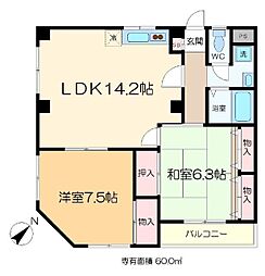 市川ハイムIII 3階2LDKの間取り