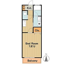 小田急小田原線 鶴川駅 徒歩9分の賃貸アパート 2階1Kの間取り