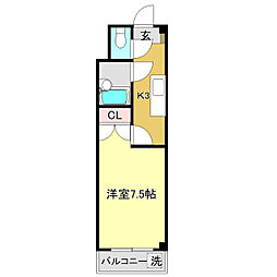 ピュアコート高須 1Kの間取図画像