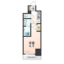 阪神本線 出屋敷駅 徒歩10分の賃貸マンション 9階1Kの間取り