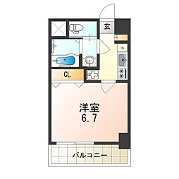 阪神本線 出屋敷駅 徒歩8分の賃貸マンション 8階1Kの間取り