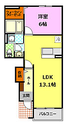 レジデンスキャロル 1階1LDKの間取り