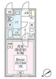 スカイラシクラス平和台 3階1Kの間取り