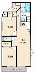 ダイヤモンド聖蹟 2LDKの間取図画像