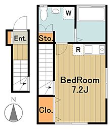 京王相模原線 南大沢駅 徒歩8分の賃貸アパート 2階ワンルームの間取り