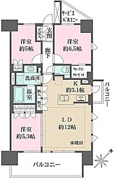 ルフォン蔵前ザ・レジデンス 8階3LDKの間取り