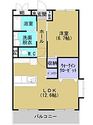 エクセルライフ宇都 1LDKの間取図画像