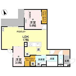 TORISIA長居大領 2LDKの間取図画像