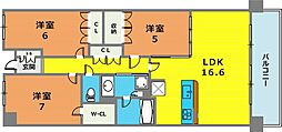 ワコーレシティ神戸三宮 16階3LDKの間取り
