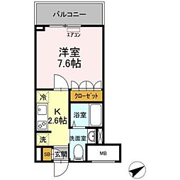 EastSideResidence 1Kの間取図画像