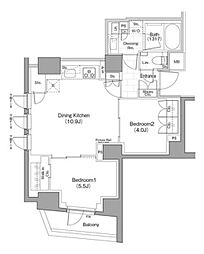 ザ・パークハビオ新宿 2LDKの間取図画像