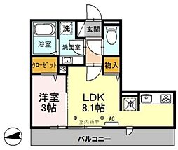 ヴィラージュ 3階1LDKの間取り