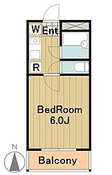 フラワーハイツB 2階1Kの間取り