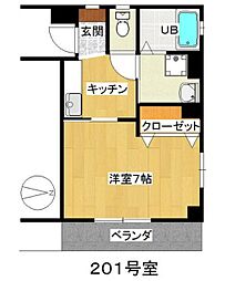 オリエンタル中河原 2階1Kの間取り