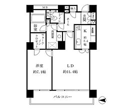 リバーポイントタワー 13階1LDKの間取り