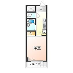 D・H白鳥ビル 1Kの間取図画像